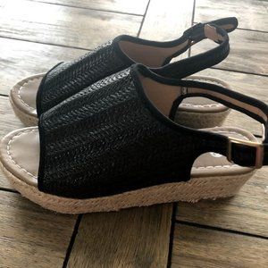 NWT Faux Black Burlap Women's Wedges Size UK 37